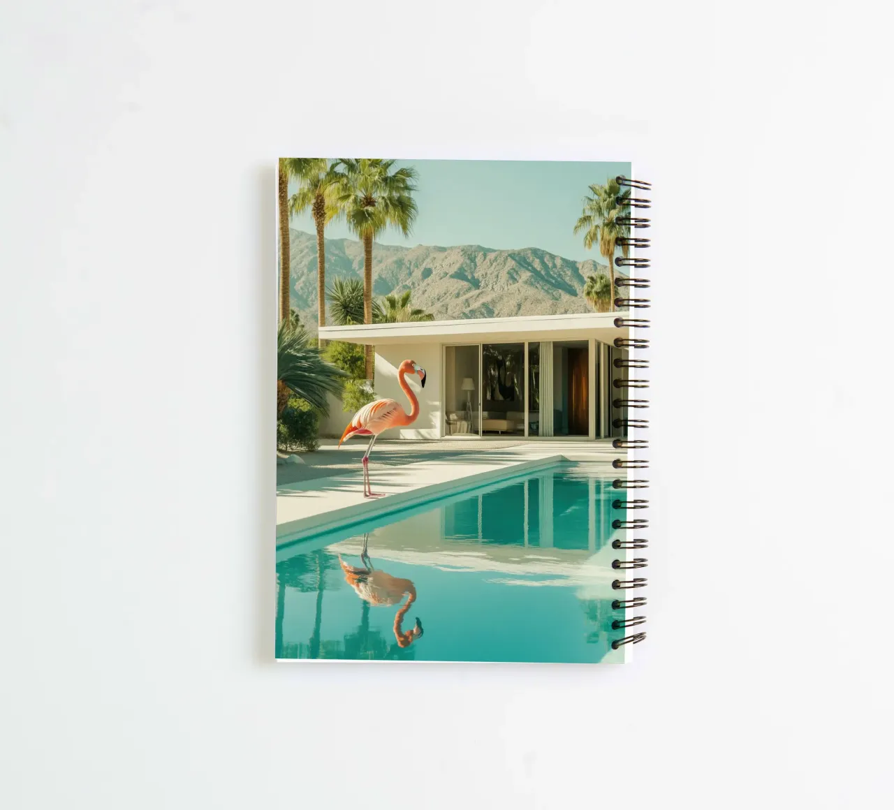 Flamingo by the pool Art spiral notebook by Carinaprint