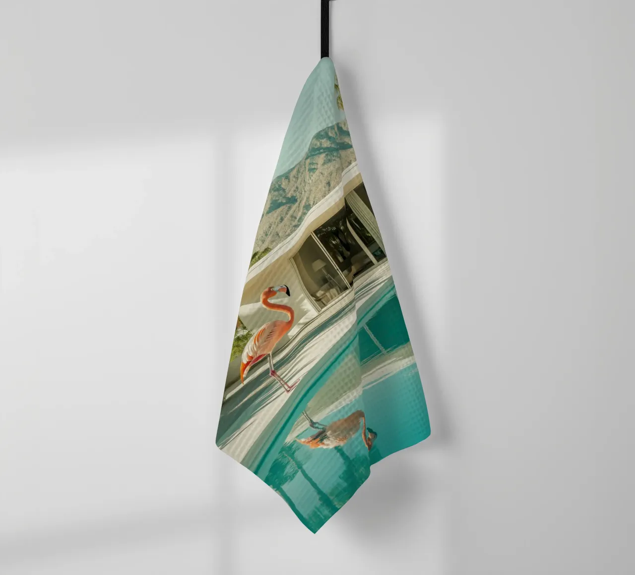 Flamingo by the pool Art tea towel by Carinaprint