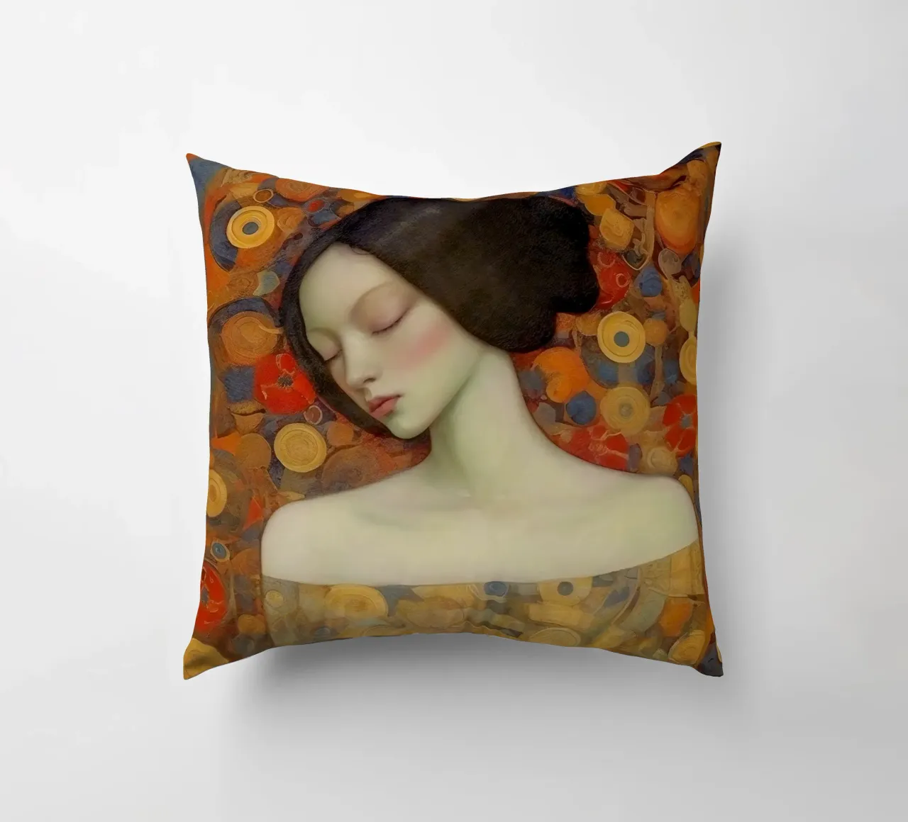 Emel Tunaboylu - Bella addormentata con texture dorata cuscino da The Artcircle