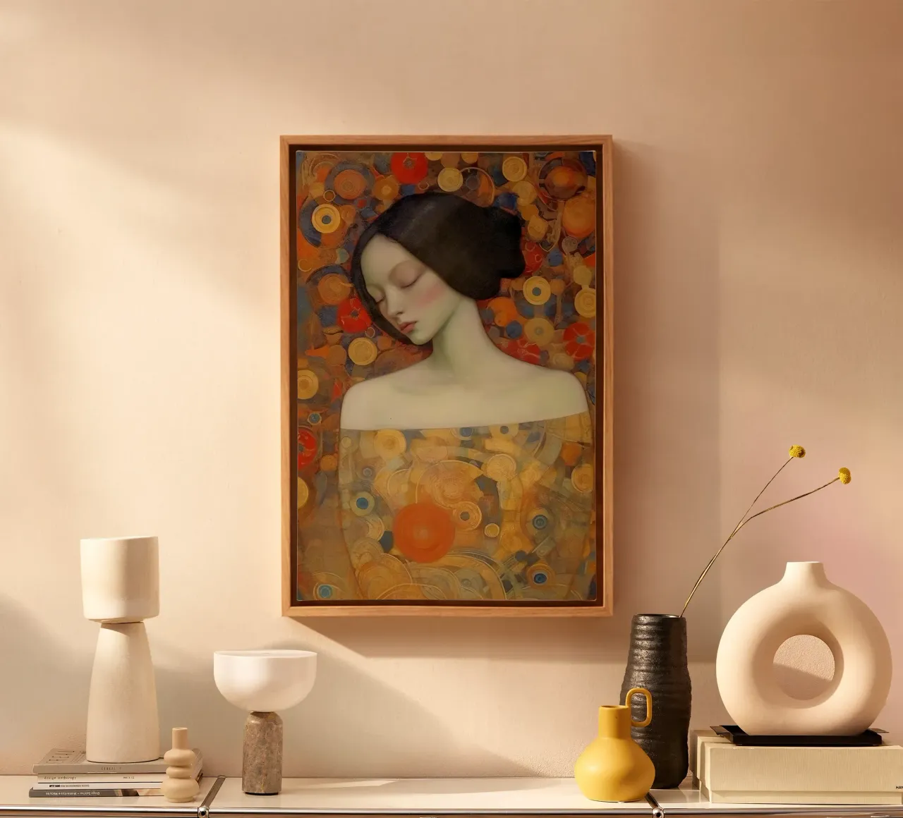 Emel Tunaboylu - Bella addormentata con texture dorata tela con Cornice a cassetta da The Artcircle