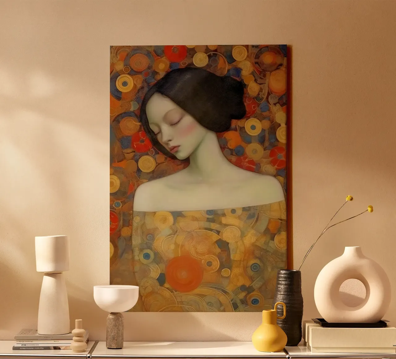 Emel Tunaboylu - Bella addormentata con texture dorata tela con Cornice a cassetta da The Artcircle