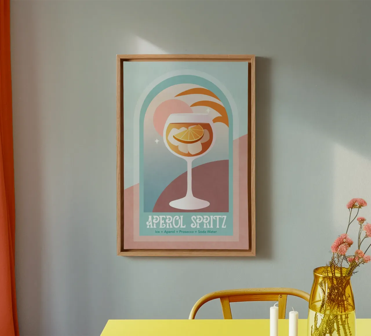 Emel Tunaboylu - Pastellfarbene Töne Aperol Spritz Leinwand mit Schattenfugenrahmen von The Artcircle