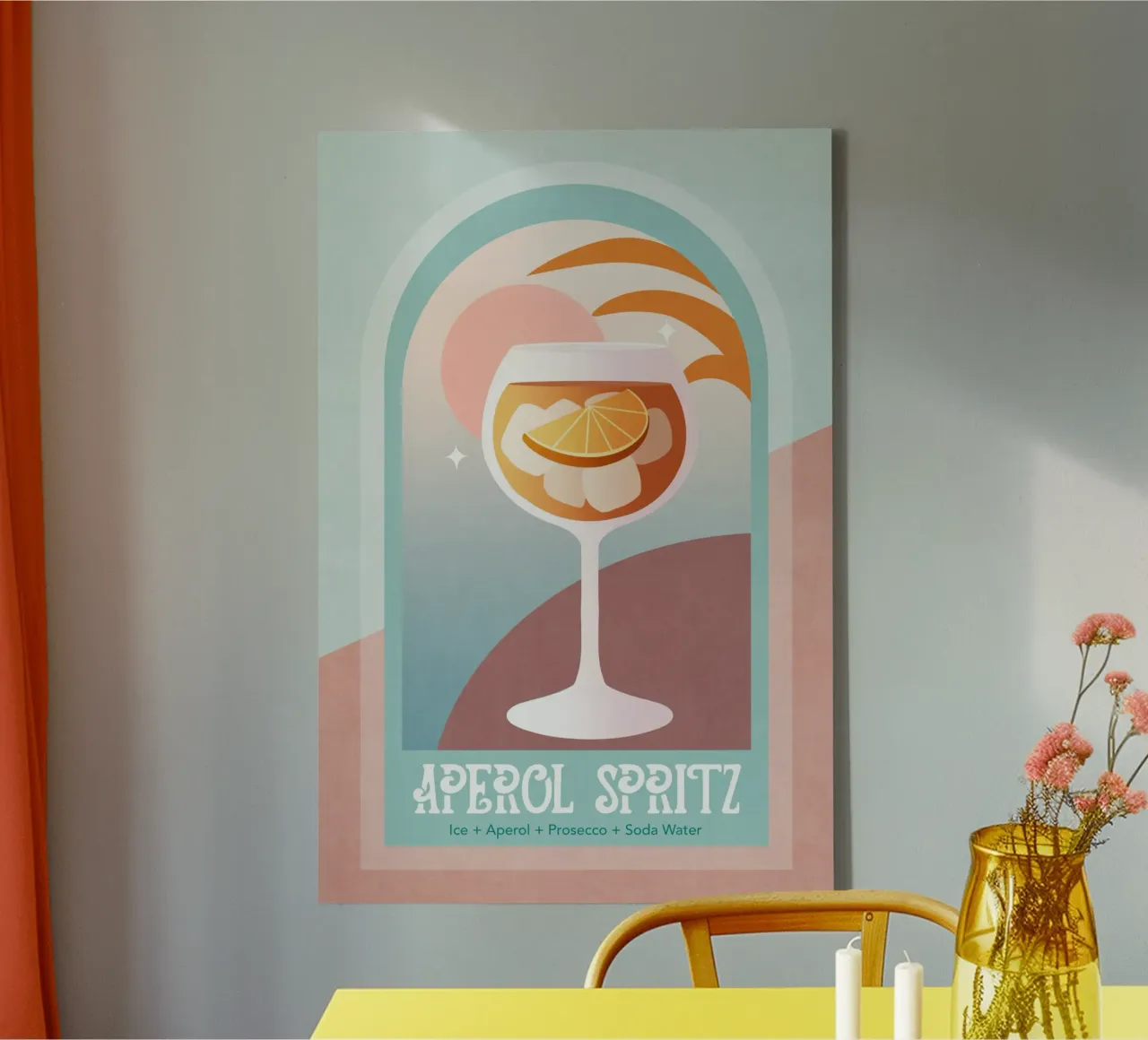 Emel Tunaboylu - Pastellfarbene Töne Aperol Spritz Leinwand mit Schattenfugenrahmen von The Artcircle
