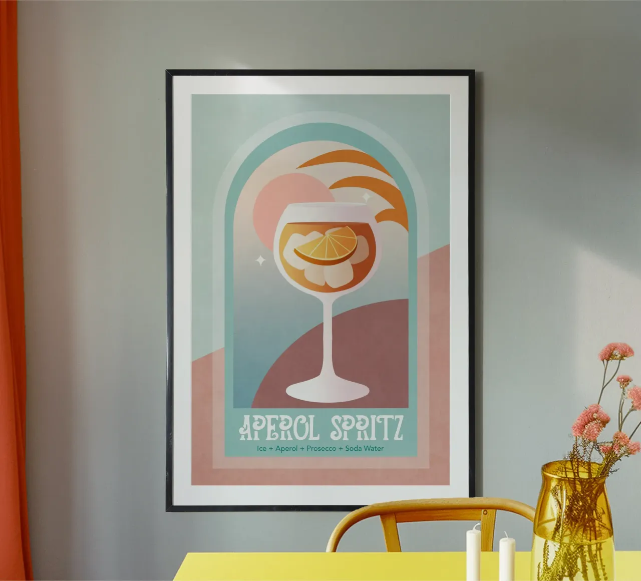 Emel Tunaboylu - Spritz Aperol dai toni pastello poster con telaio in legno da The Artcircle