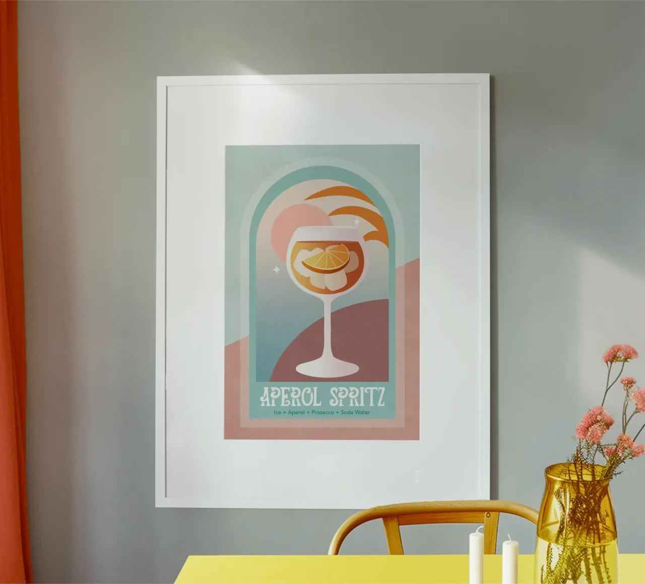 Emel Tunaboylu - Spritz Aperol dai toni pastello poster con telaio in legno da The Artcircle