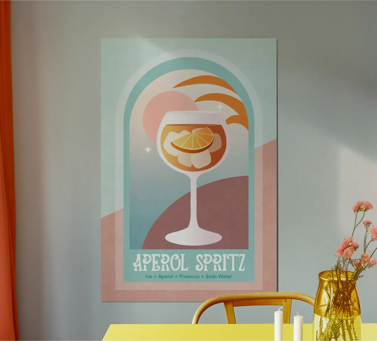 Emel Tunaboylu - Spritz Aperol dai toni pastello poster con telaio in legno da The Artcircle