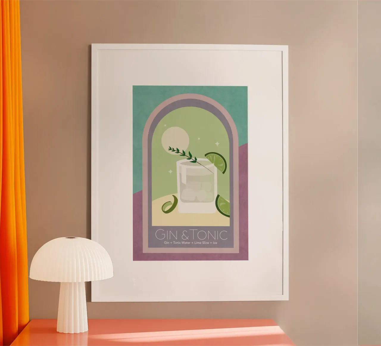 Emel Tunaboylu - Sanfte Pastellfarbener Gin Tonic Poster mit Kunststoffrahmen von The Artcircle