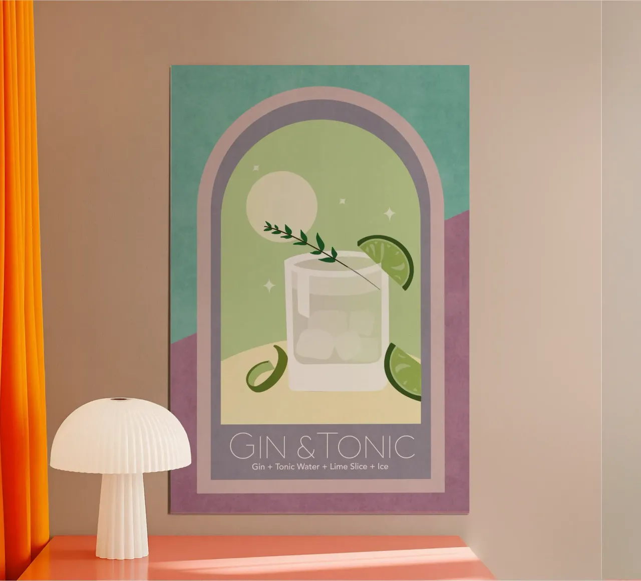 Emel Tunaboylu - Sanfte Pastellfarbener Gin Tonic Poster mit Kunststoffrahmen von The Artcircle