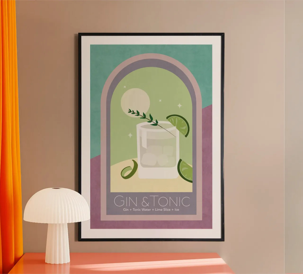 Emel Tunaboylu - Sanfte Pastellfarbener Gin Tonic Poster mit Kunststoffrahmen von The Artcircle