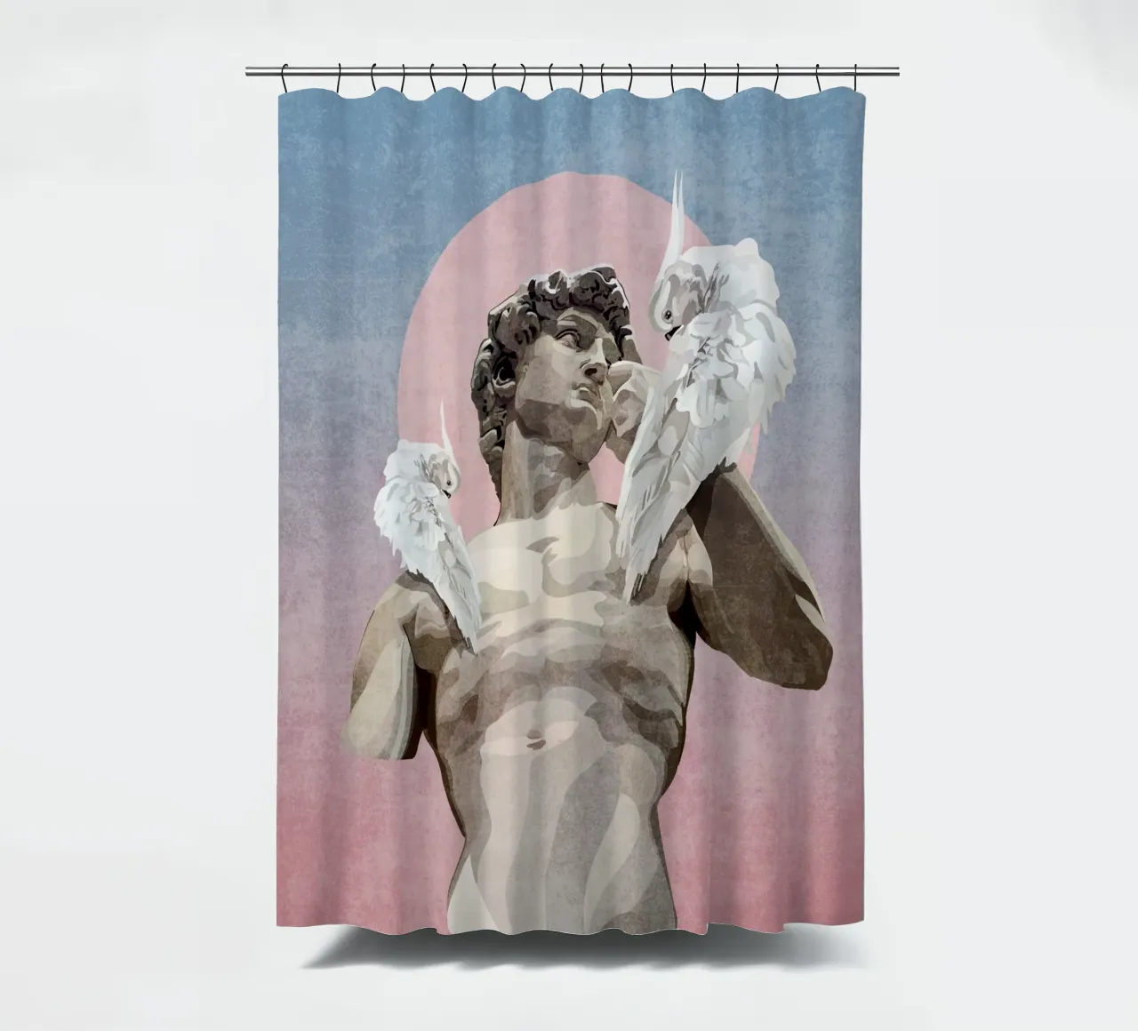 Emel Tunaboylu - Statua di Davide con pappagallo tenda da doccia da The Artcircle