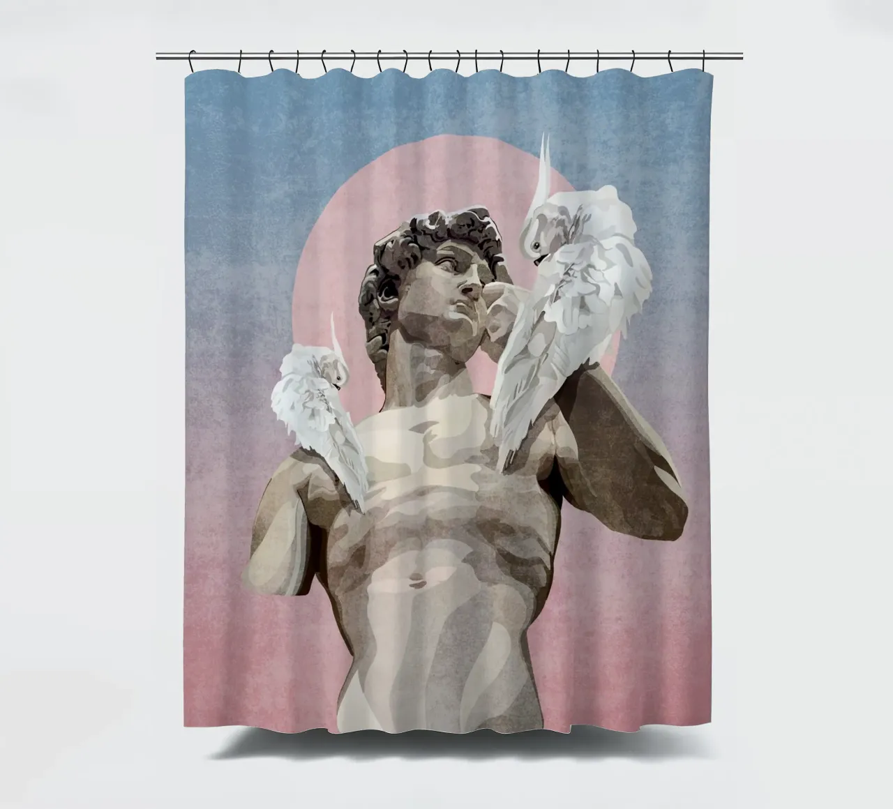 Emel Tunaboylu - Statua di Davide con pappagallo tenda da doccia da The Artcircle