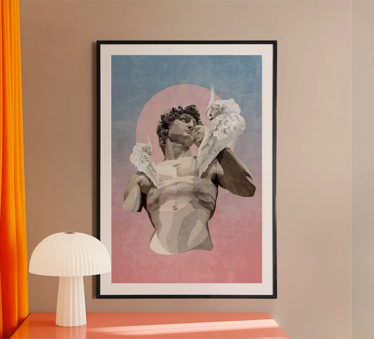 Emel Tunaboylu - Statua di Davide con pappagallo poster da The Artcircle
