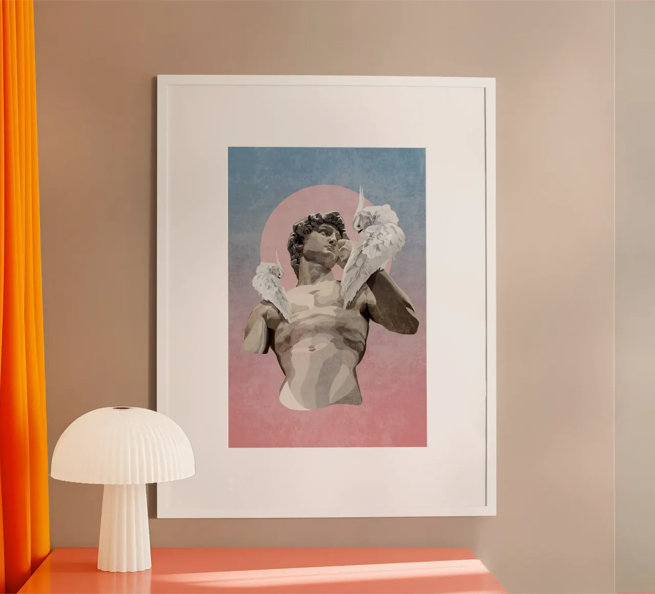 Emel Tunaboylu - Statua di Davide con pappagallo poster con telaio in plastica da The Artcircle