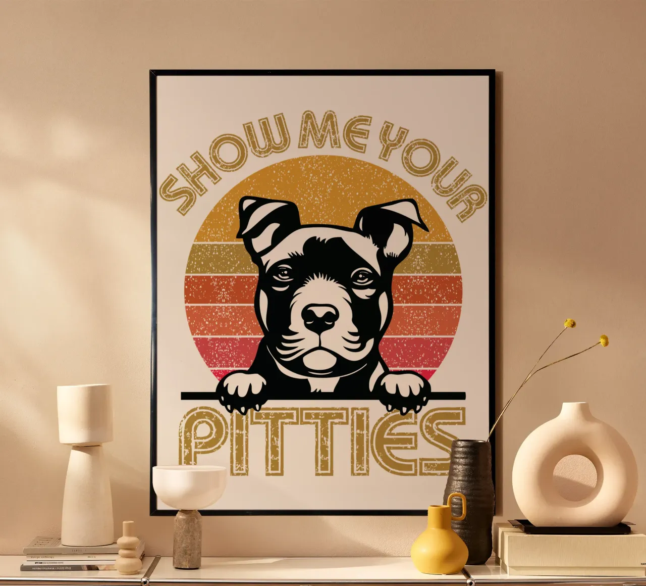Mostrami i tuoi Pitties, amante dei cani Pitbull poster con telaio in plastica da ririedis