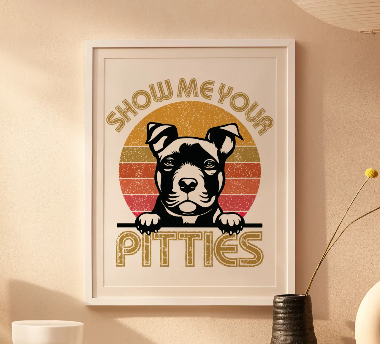 Mostrami i tuoi Pitties, amante dei cani Pitbull poster con telaio in plastica da ririedis