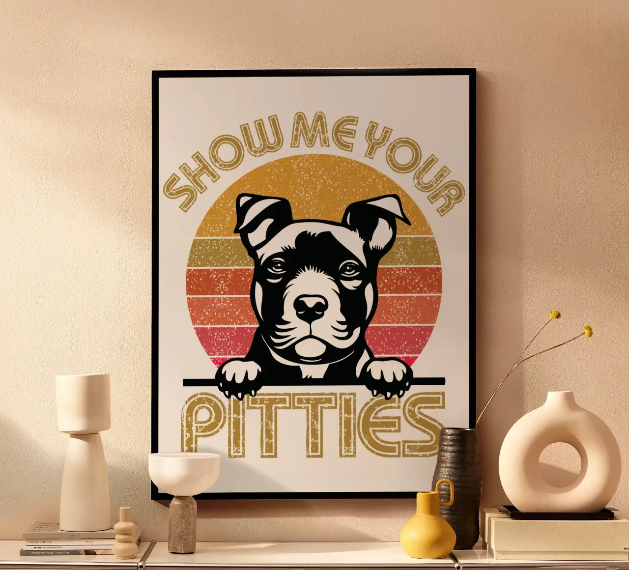 Mostrami i tuoi Pitties, amante dei cani Pitbull poster con telaio in plastica da ririedis