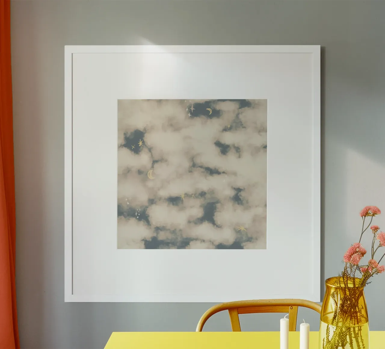 Boho Magical Clouds poster con marco de aluminio de anisillustration