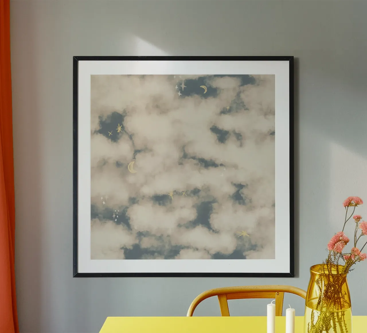 Boho Magical Clouds poster con marco de aluminio de anisillustration