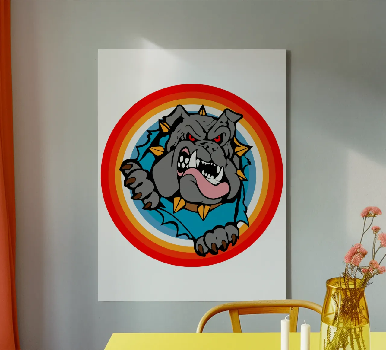 Bulldog Boos Gezicht Grappig Retro Ontwerp canvas met Baklijst van ririedis