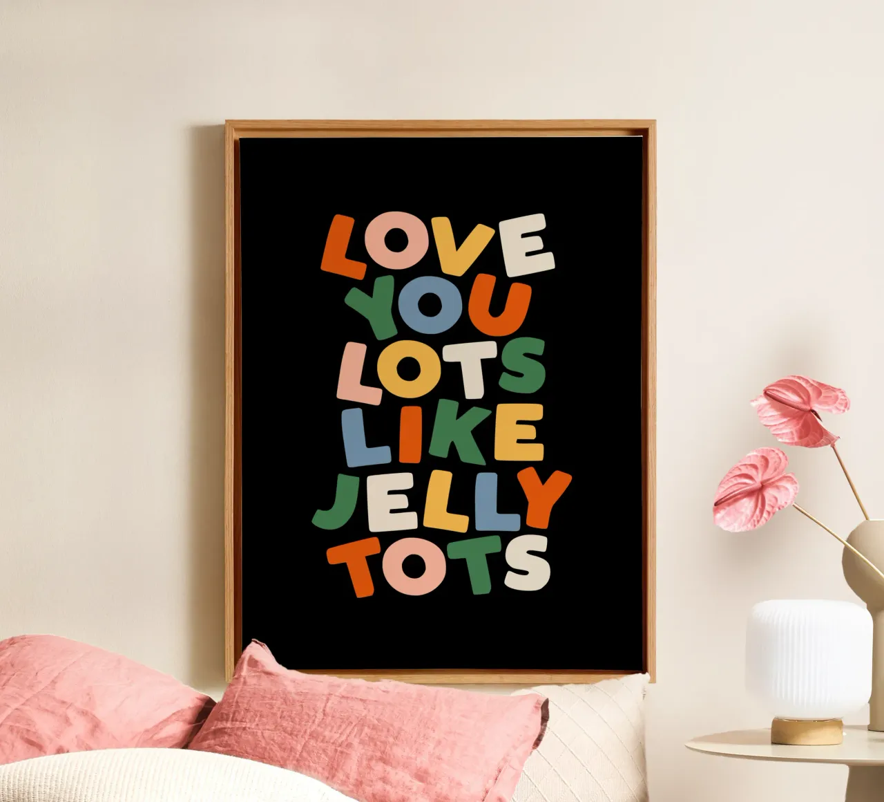 Love You Lots Like Jelly Tots Design tipografico per bambini tela con Cornice a cassetta da THE MOTIVATED TYPE