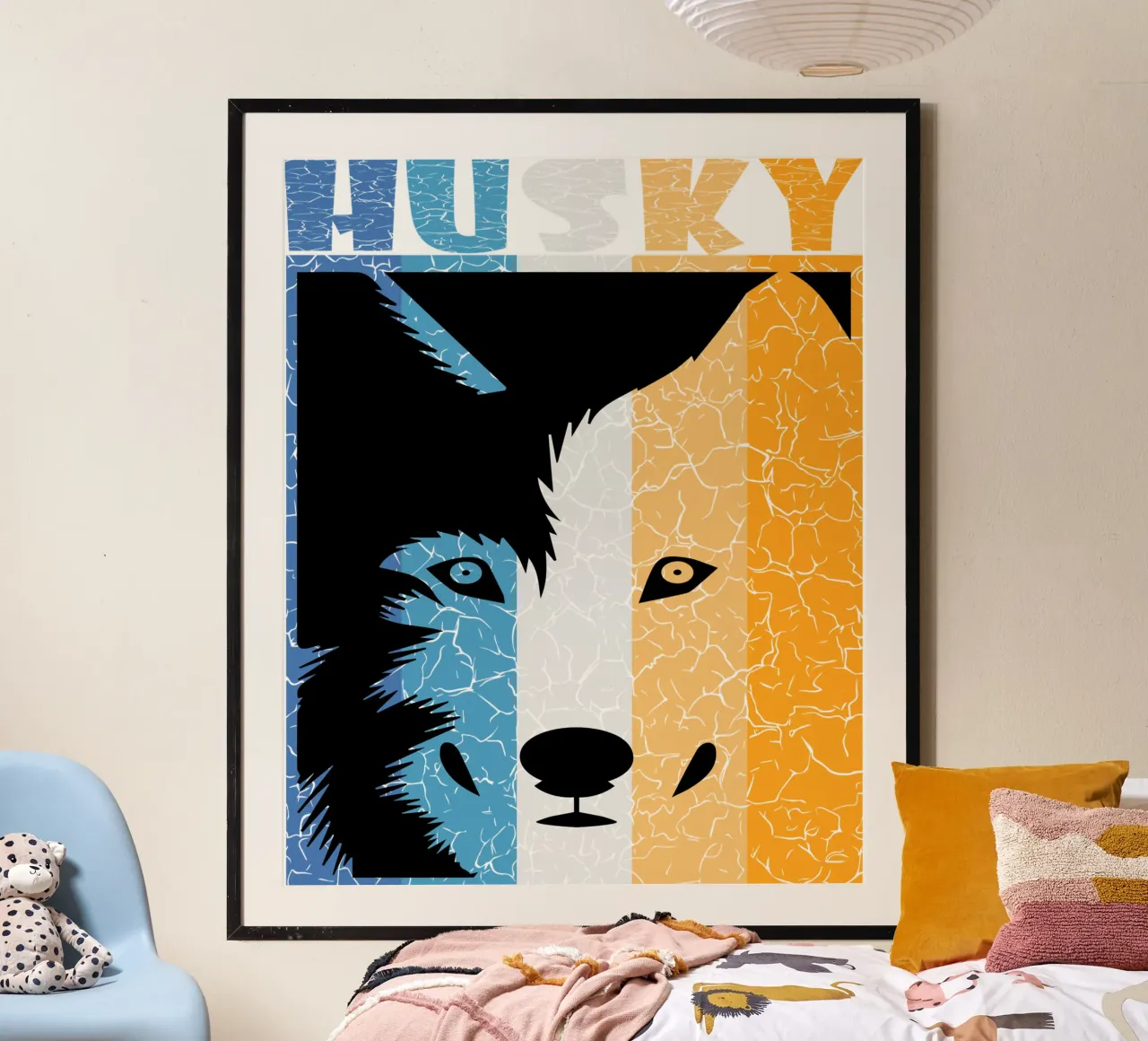 Husky Hund Retro Design für Hundeliebhaber Poster mit Aluminium Rahmen von ririedis
