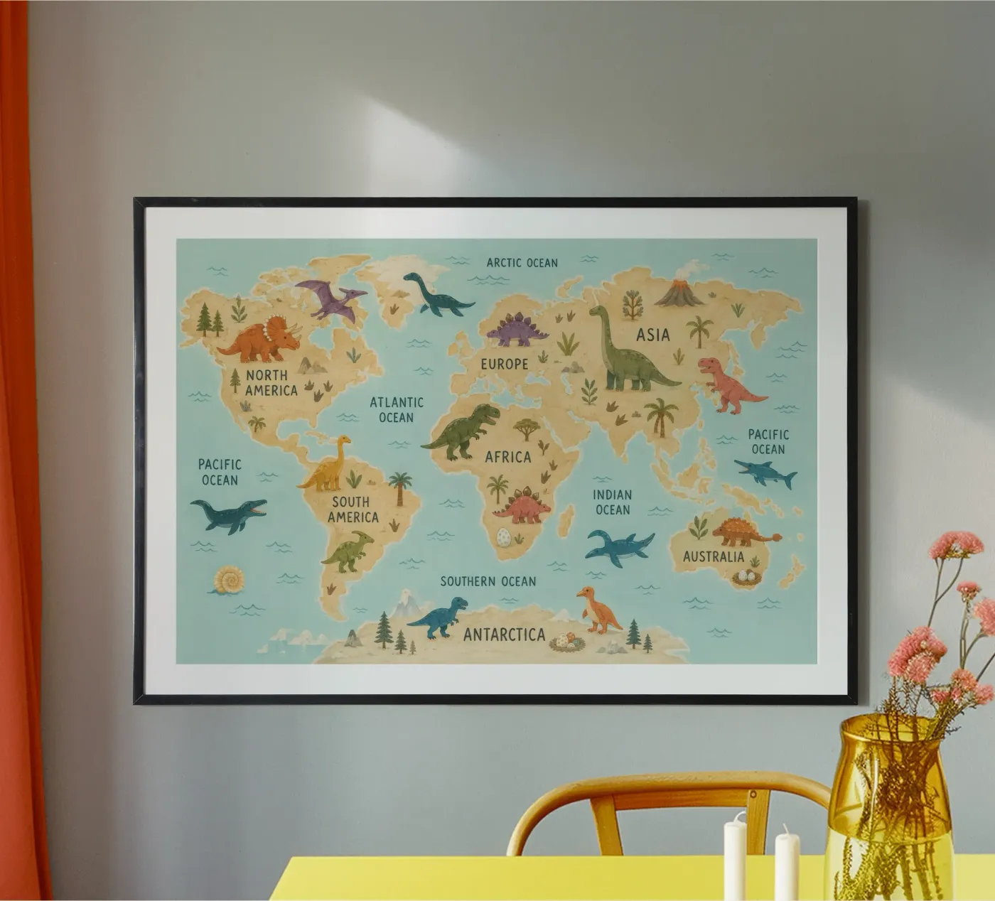 Dinosaur World Map poster by colorful