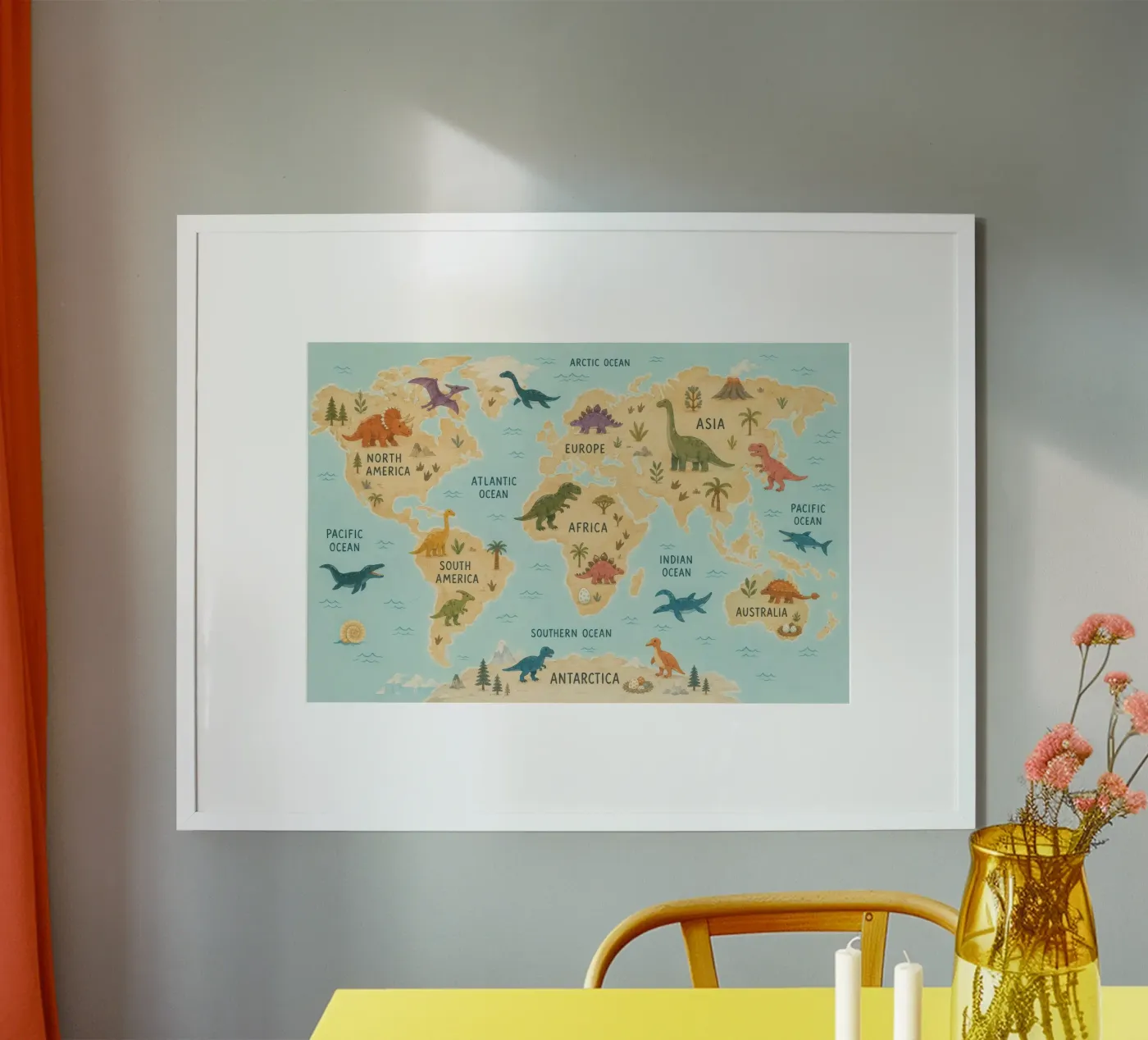 Dinosaur World Map poster by colorful