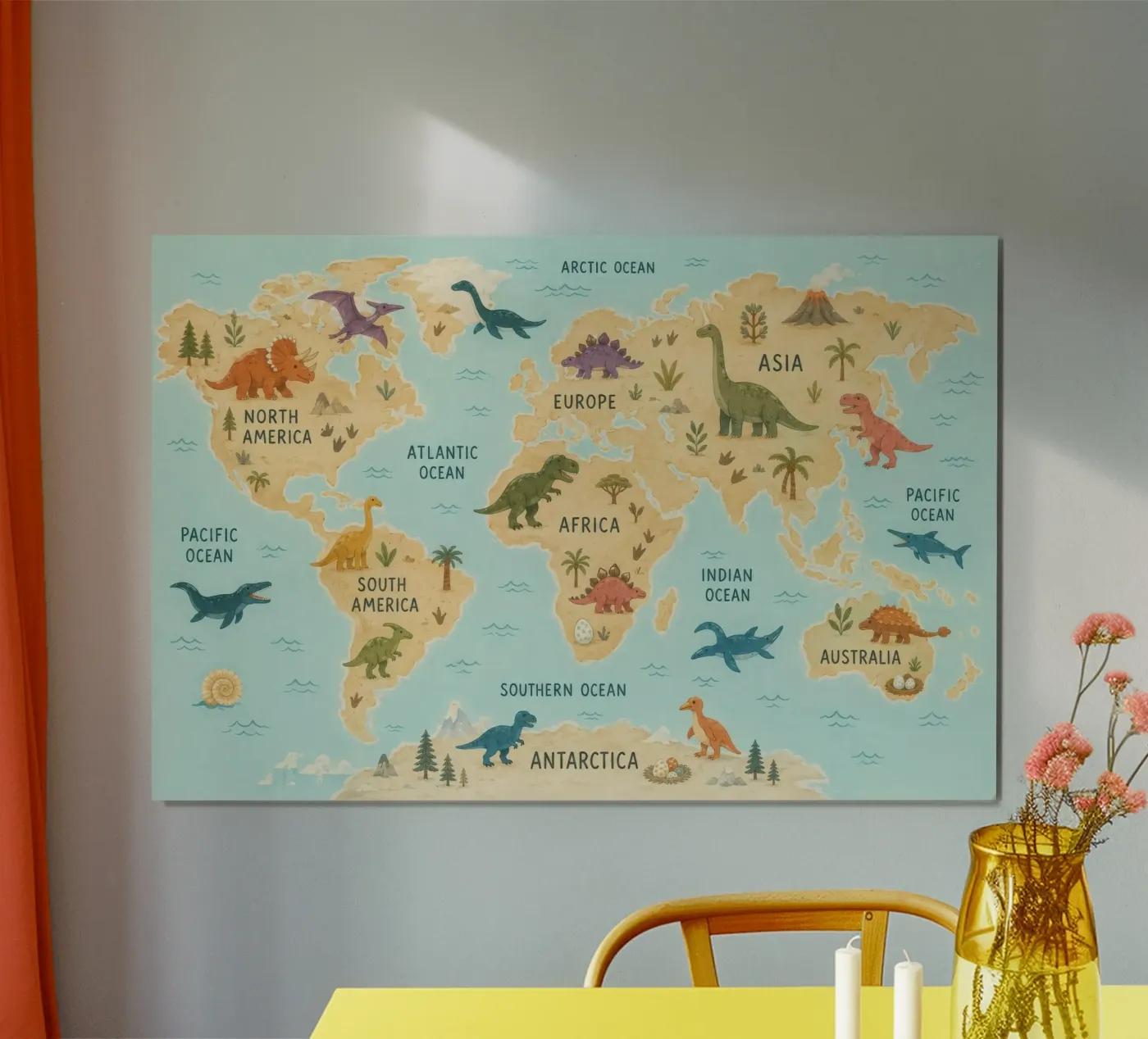 Dinosaur World Map poster by colorful