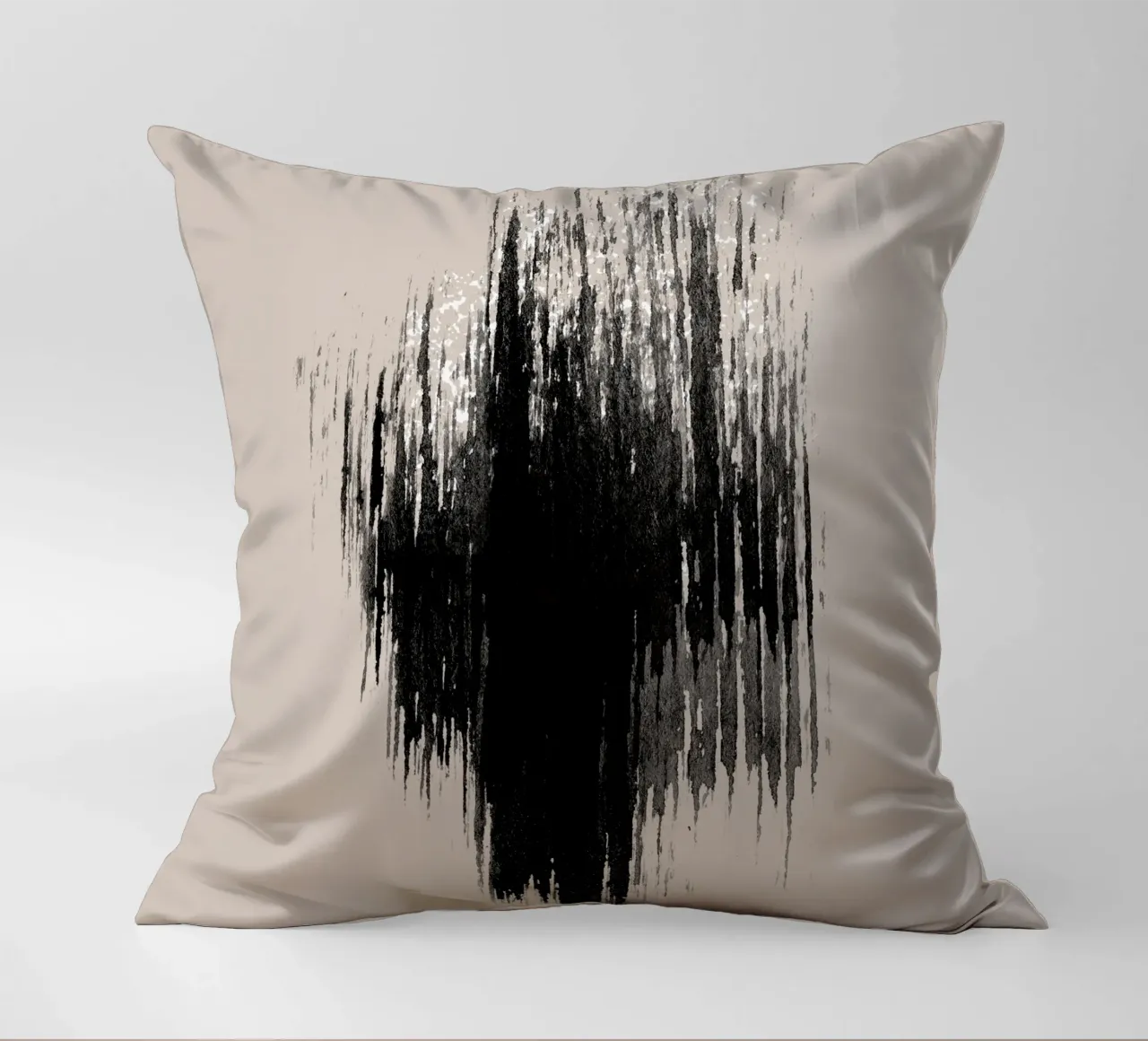Strokes 9 | Minimal Black & White Abstract on Tan cuscino da sabidussi