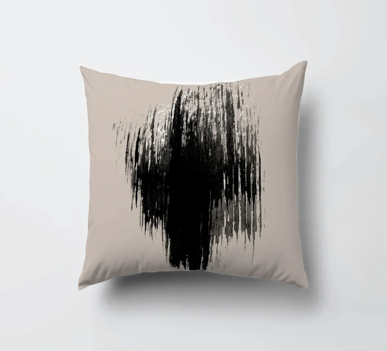 Strokes 9 | Minimal Black & White Abstract on Tan cuscino da sabidussi
