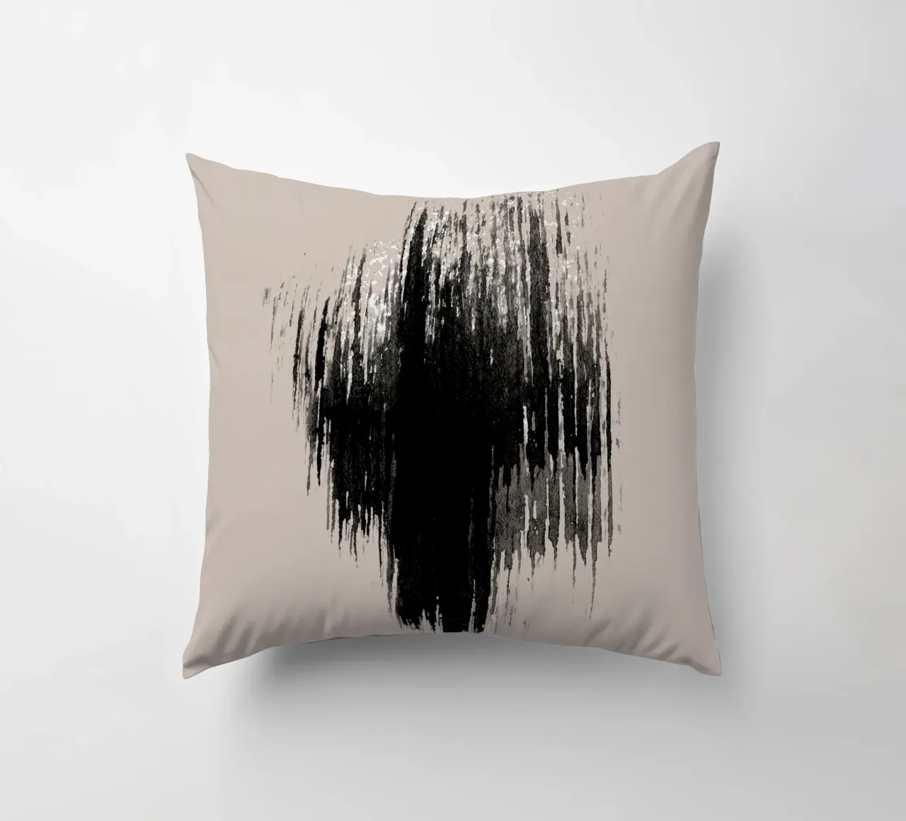 Strokes 9 | Minimal Black & White Abstract on Tan cuscino da sabidussi