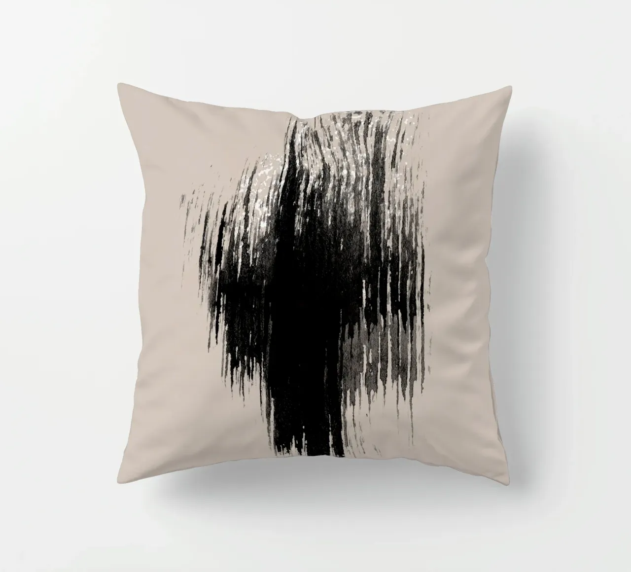 Strokes 9 | Minimal Black & White Abstract on Tan cuscino da sabidussi