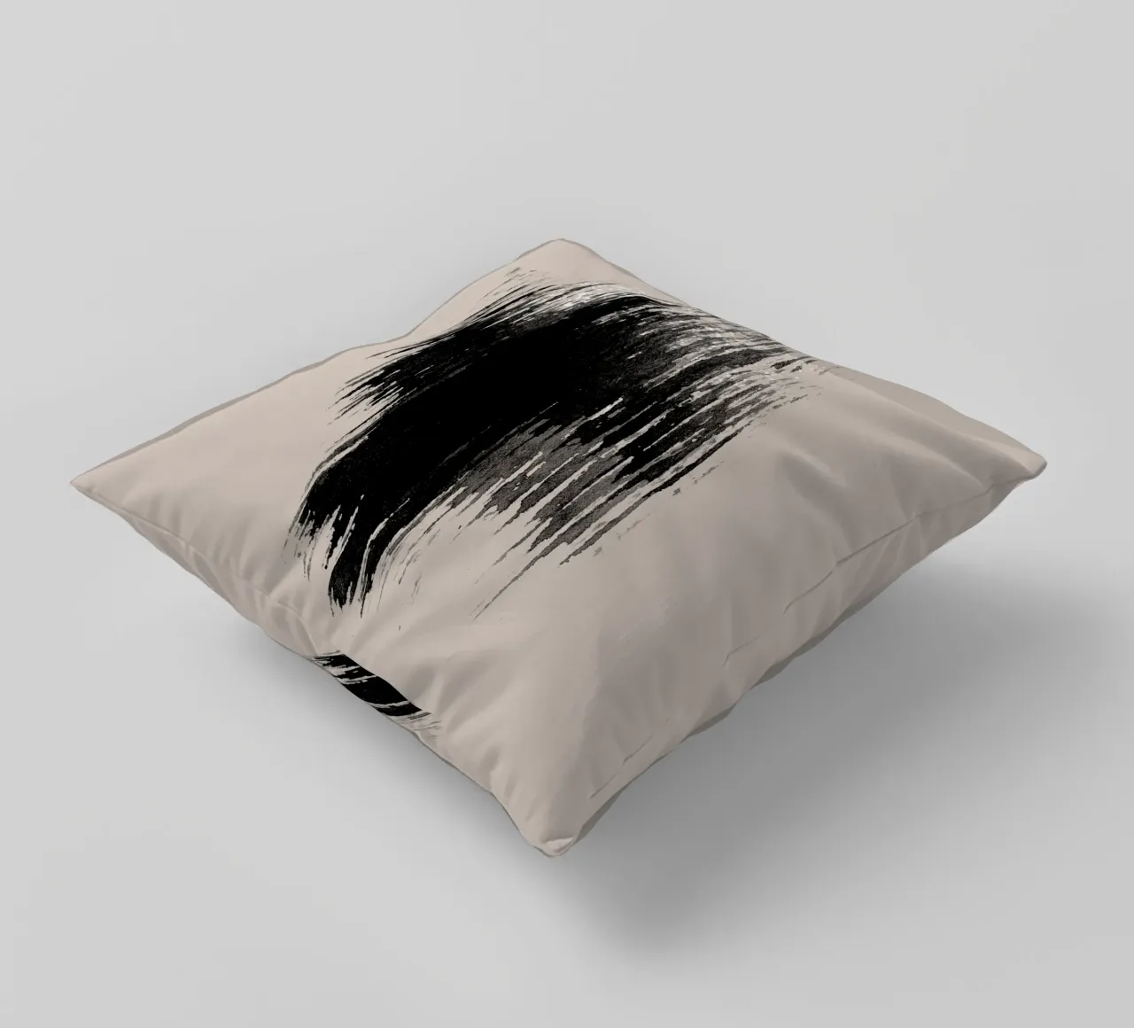 Strokes 9 | Minimal Black & White Abstract on Tan cuscino da sabidussi
