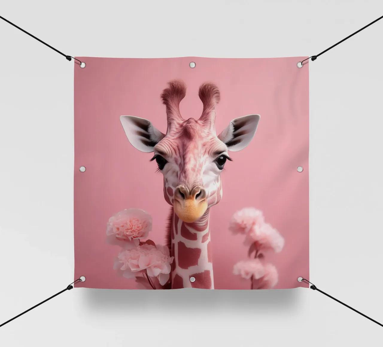 Incantevole Giraffa rosa con fiori | Unico e stravagante telo in pvc da FlexiDesignsByK
