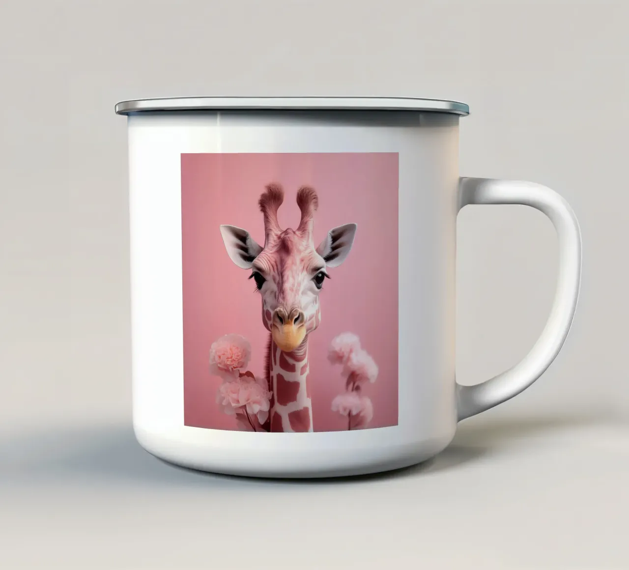 Incantevole Giraffa rosa con fiori | Unico e stravagante tazza in smalto da FlexiDesignsByK