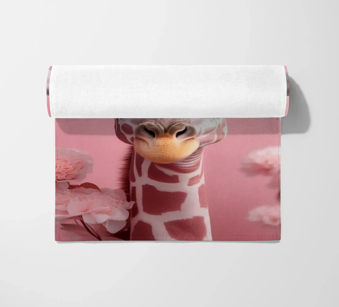 Incantevole Giraffa rosa con fiori | Unico e stravagante telo mare da FlexiDesignsByK