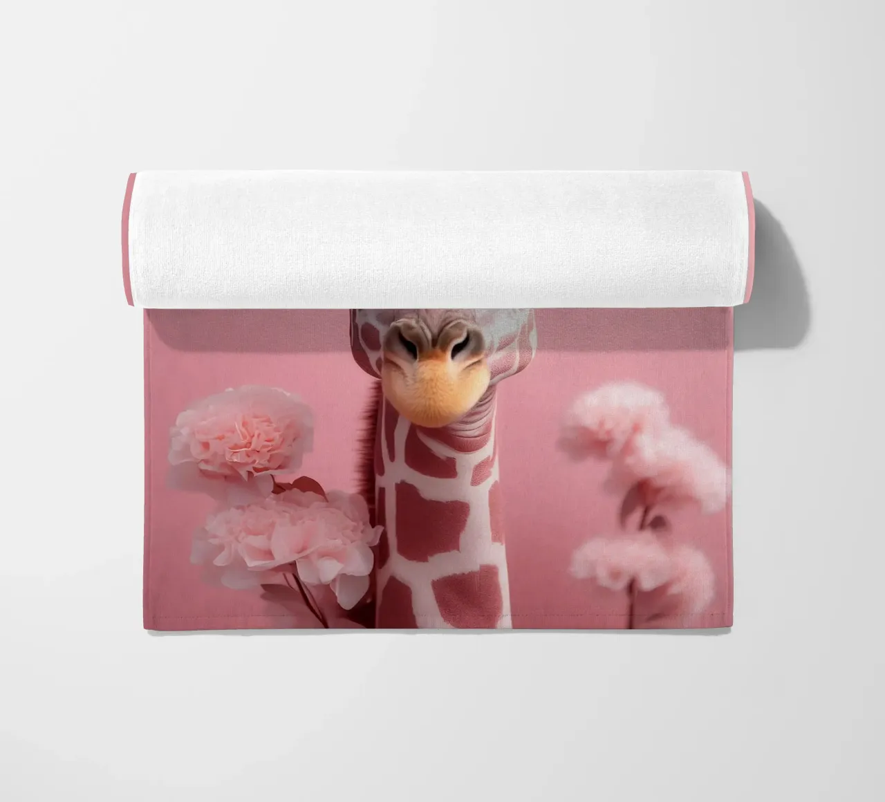Incantevole Giraffa rosa con fiori | Unico e stravagante telo mare da FlexiDesignsByK