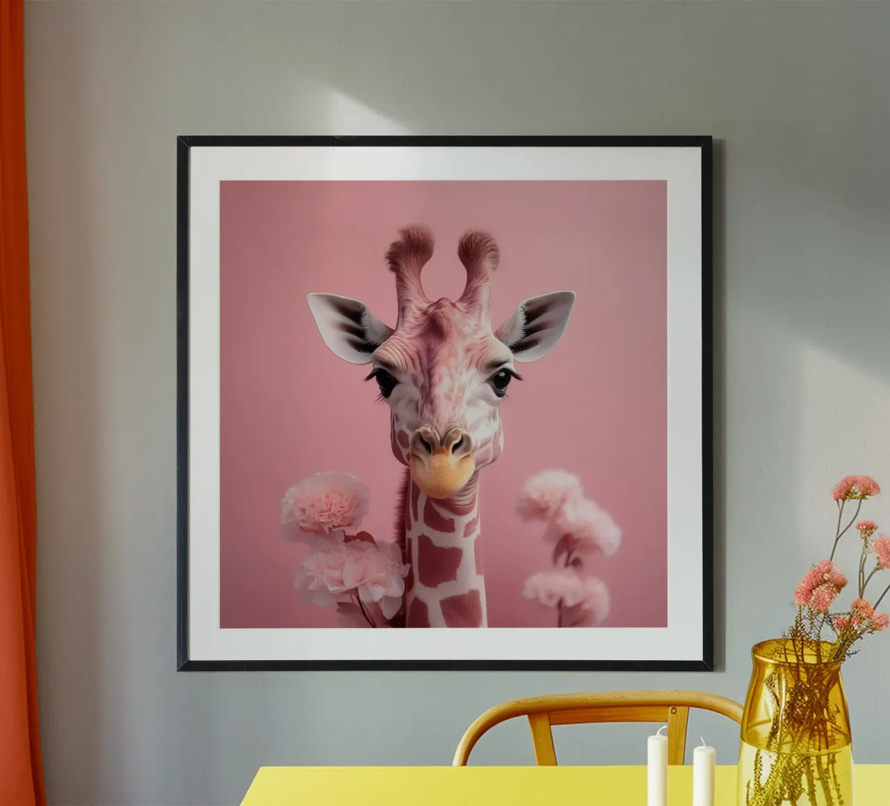 Incantevole Giraffa rosa con fiori | Unico e stravagante carta hahnemühle da FlexiDesignsByK