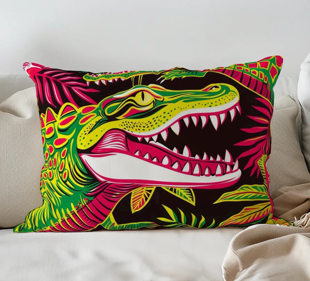 Psychedelic crocodile pattern in the style of the 60s decorative cushion by Autofocus