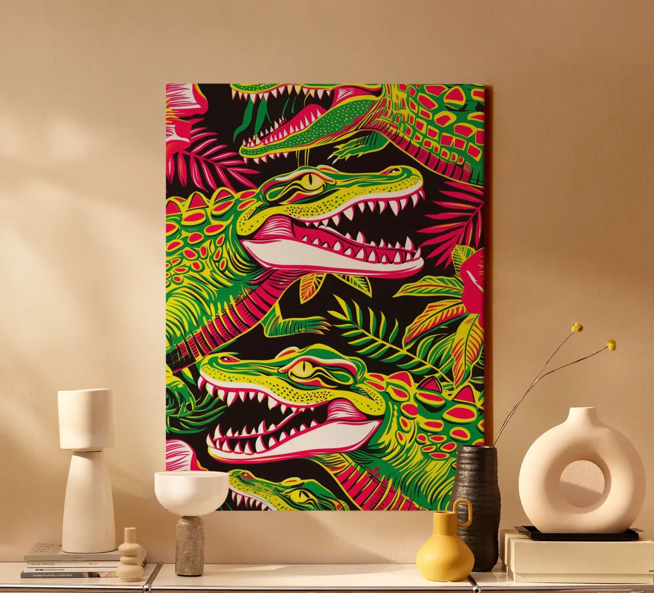 Psychedelic crocodile pattern in the style of the 60s canvas by Autofocus