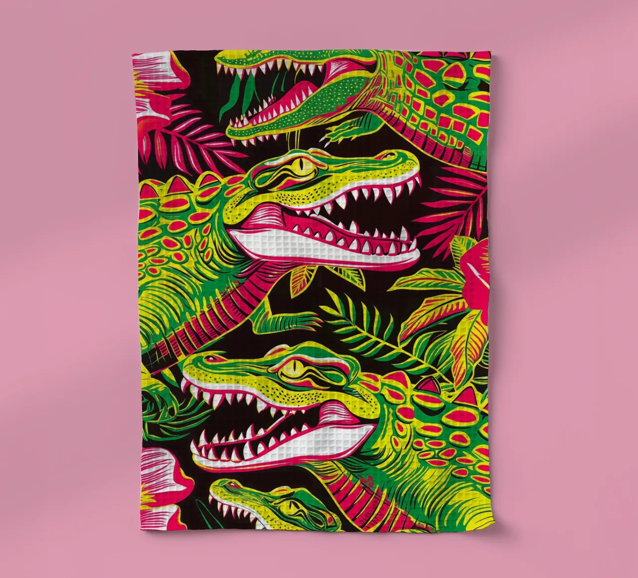 Psychedelic crocodile pattern in the style of the 60s tea towel by Autofocus