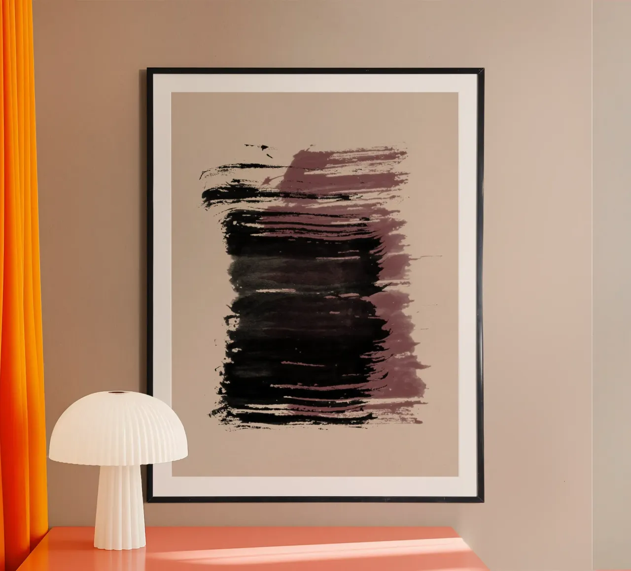 Strokes 10 | Black & Maroon Brush Stroke Abstract poster con telaio in alluminio da sabidussi