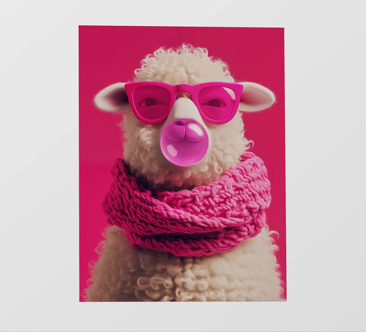 Pecora pop art con occhiali rosa, sciarpa e gomma da masticare telo in pvc da Autofocus