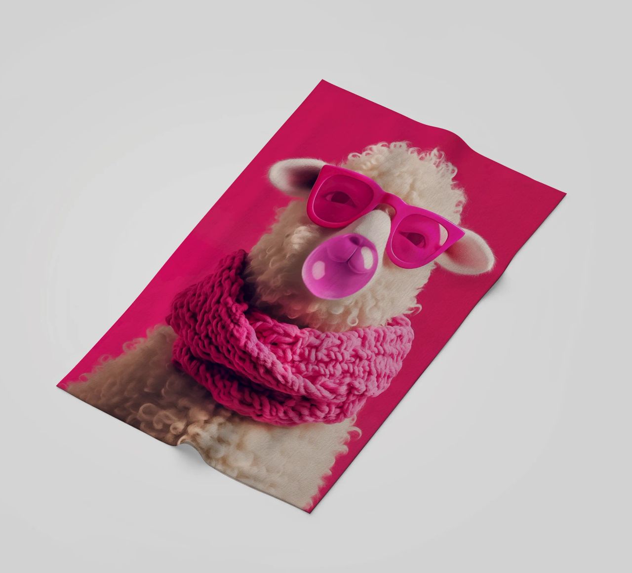 Pecora pop art con occhiali rosa, sciarpa e gomma da masticare telo mare da Autofocus