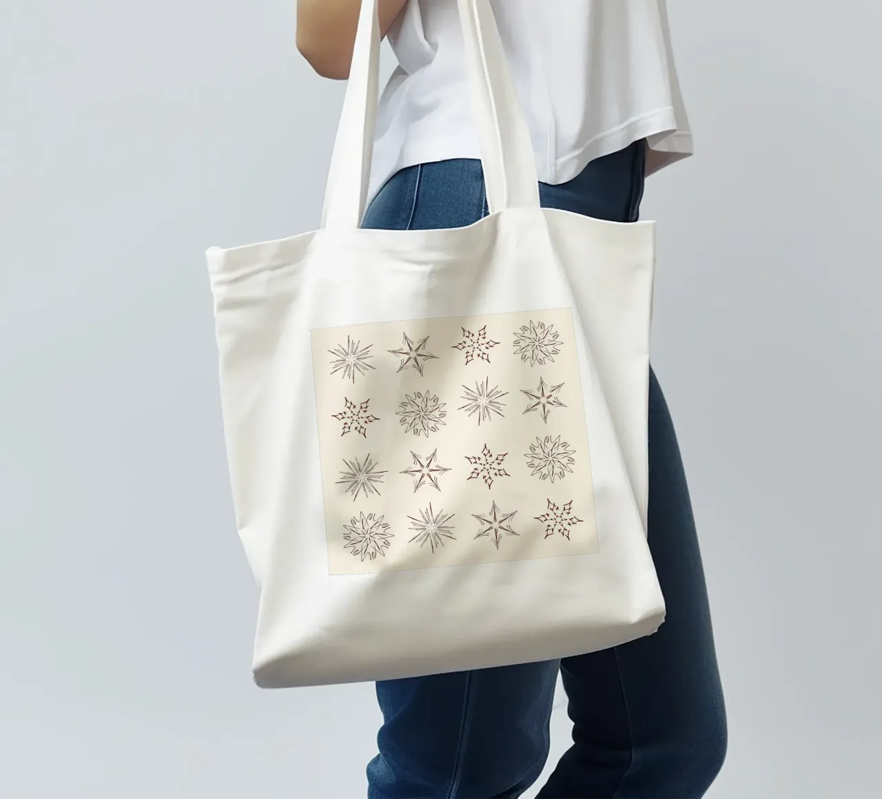 Nordic Stars & Snowflakes | Brown on Cream Neutral borsa in juta da sabidussi