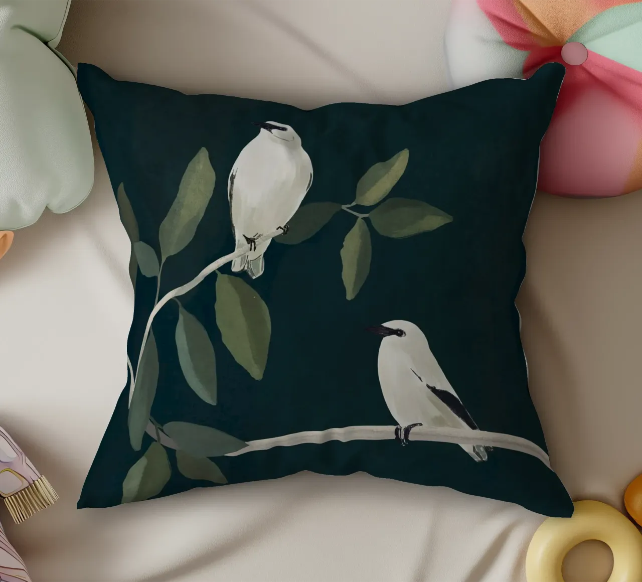 Minimalist Birds On Branch 2 decorative cushion by ThingDesign