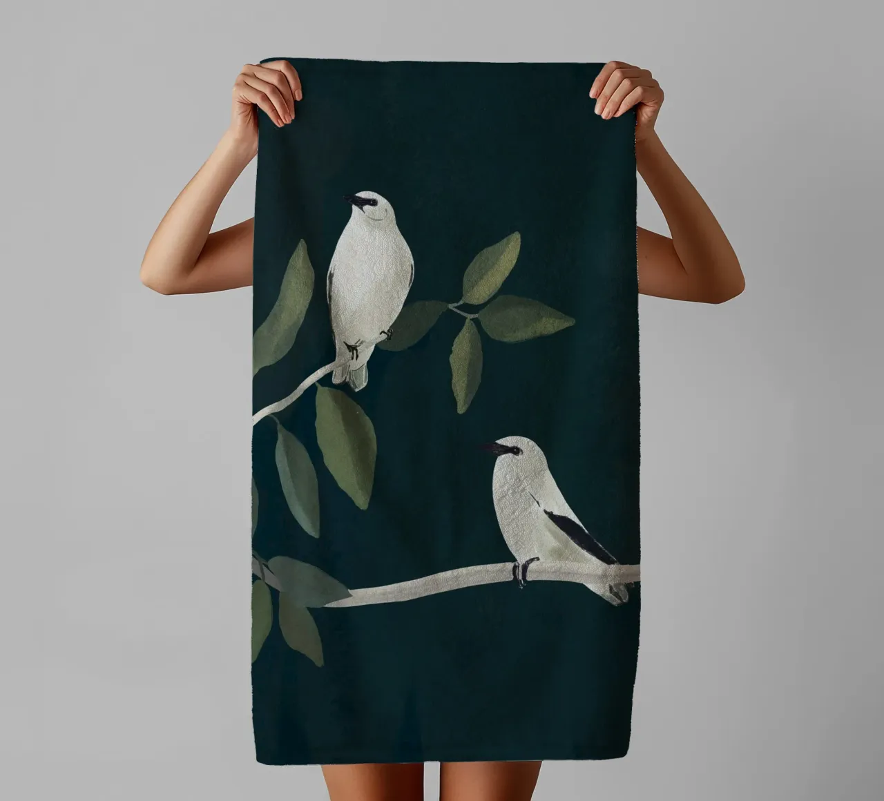 Minimalist Birds On Branch 2 towel by ThingDesign
