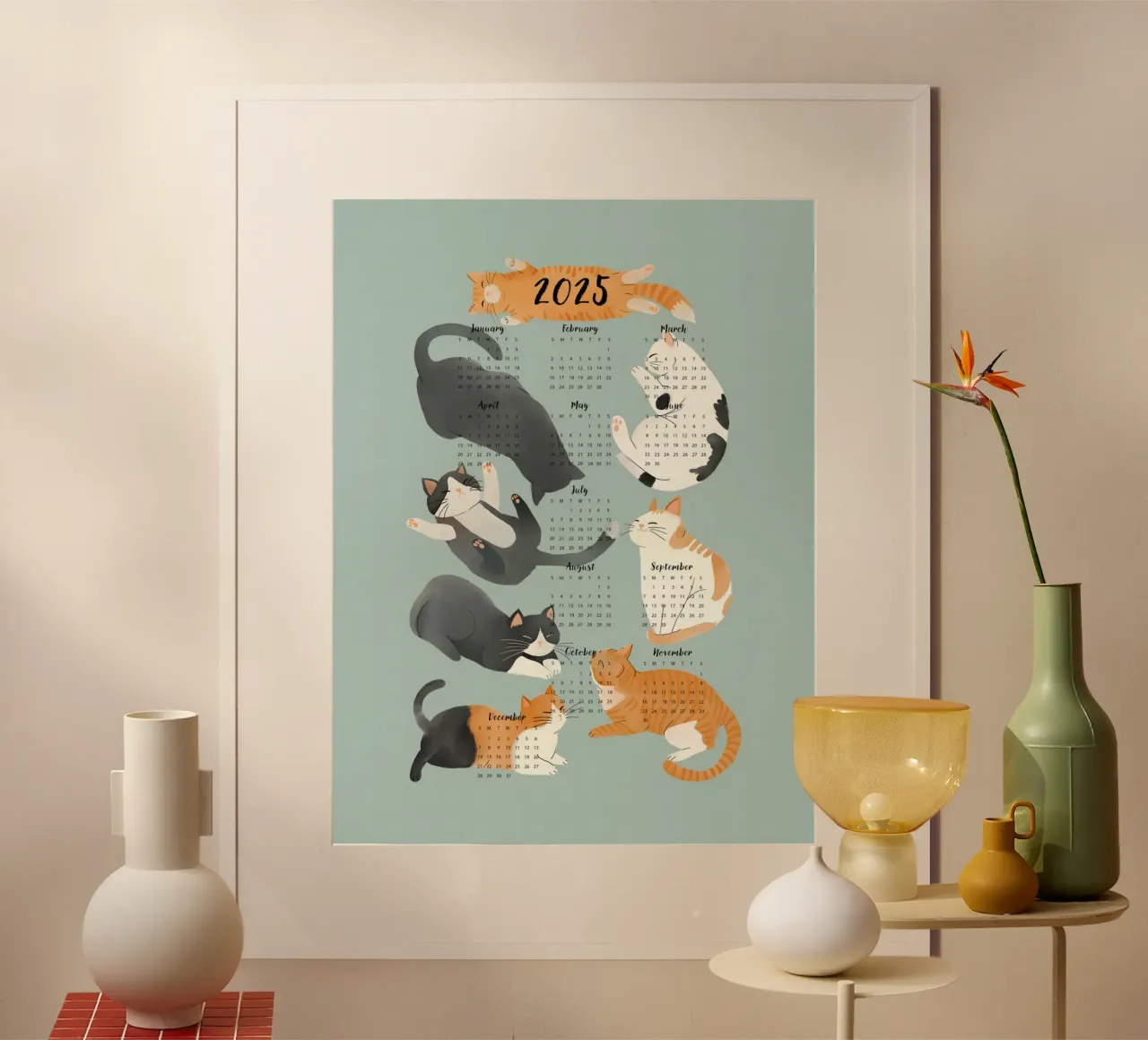 Calendario dei gatti 2025 poster da cafelab