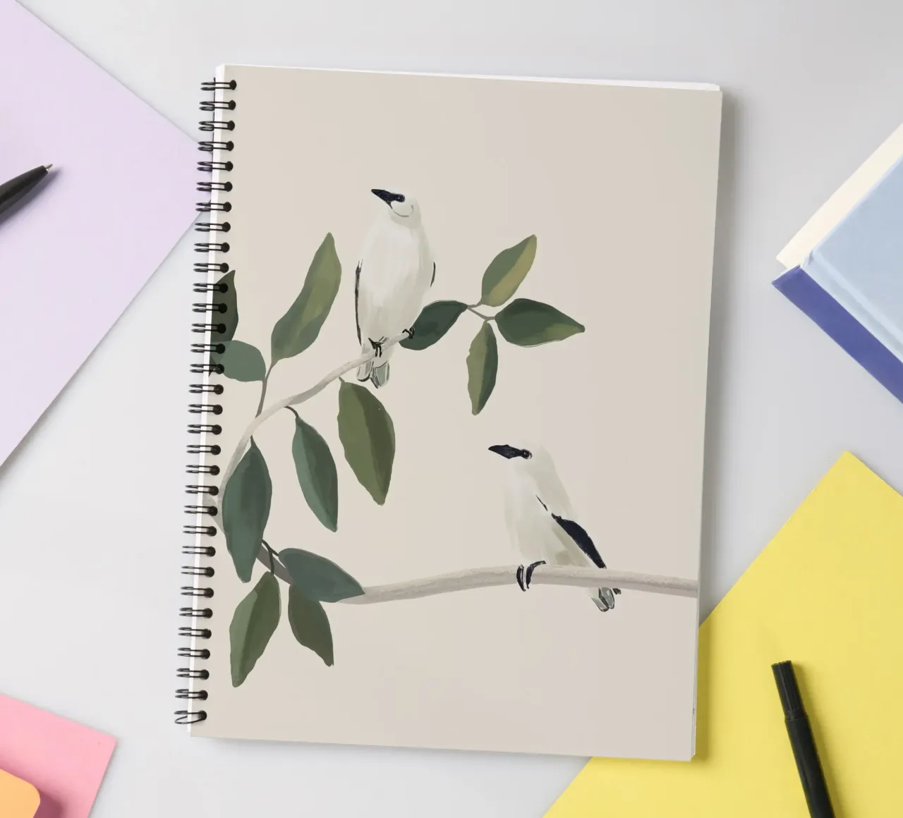Minimalist Birds On Branch 3 spiral notebook by ThingDesign