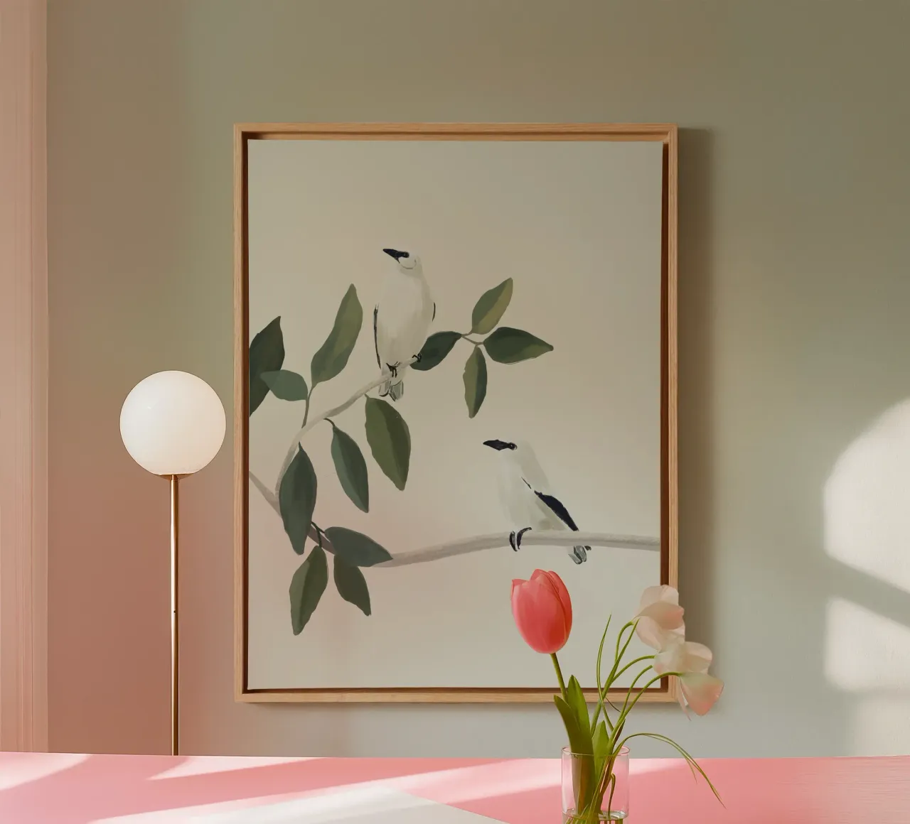 Minimalist Birds On Branch 3 canvas with Floater frame by ThingDesign